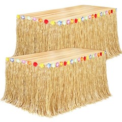 2 Pack Luau Grass Table Skirt 9ft x 29.5in Hawaiian Party Decor