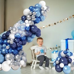 Blue White Silver Balloon Arch Kit, Navy Blue Silver White Balloon Garland wi…