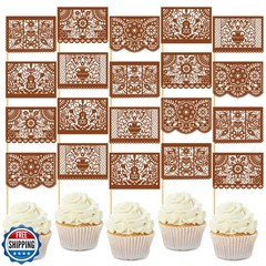 Epakh 60 Pcs Mexican Fiesta Cupcake Toppers Mini Papel Picado Banner Cake Top