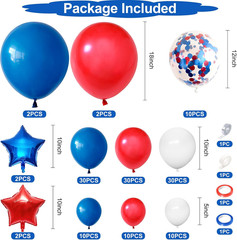 138PCS Red White and Blue Balloon Garland Arch Kit, 18 12 10 5 Inch Red and Blue