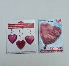 3 pcs 26″ Hanging Hearts Valentine Decorations & 1 Foil Red Heart Balloon (18”)