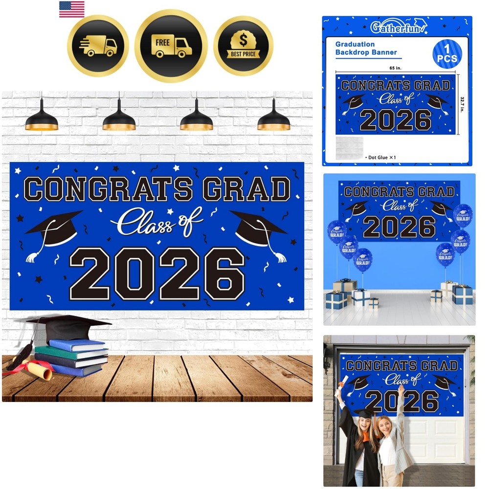 Graduation Party Decorations 2026 Plastic Backdrop – 65″ x 32.7″ Congrats Gra…