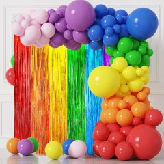 4 PCS Rainbow Foil Fringe Backdrop Curtain Tinsel Streamer Party Decoration