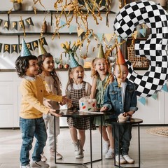 40 Inch Checkered Number 3 Balloon 3rd Race Car Birthday Party Supplies Black…