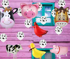 43pcs Farm Animal Decoration – Cow, Chicken, Duck, Pig Walking Balloons for Baby