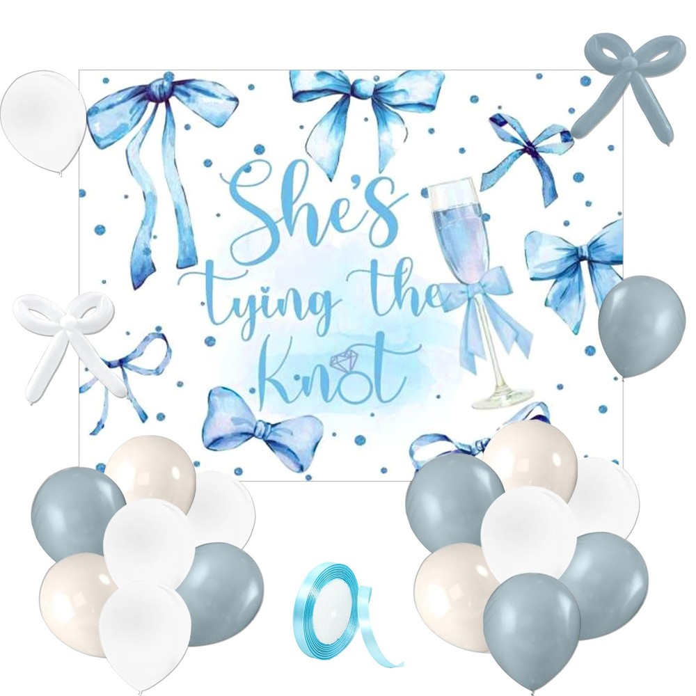 She’s Tying The Knot Backdrop Blue Tie The Knot Bridal Shower Decorations Blu…