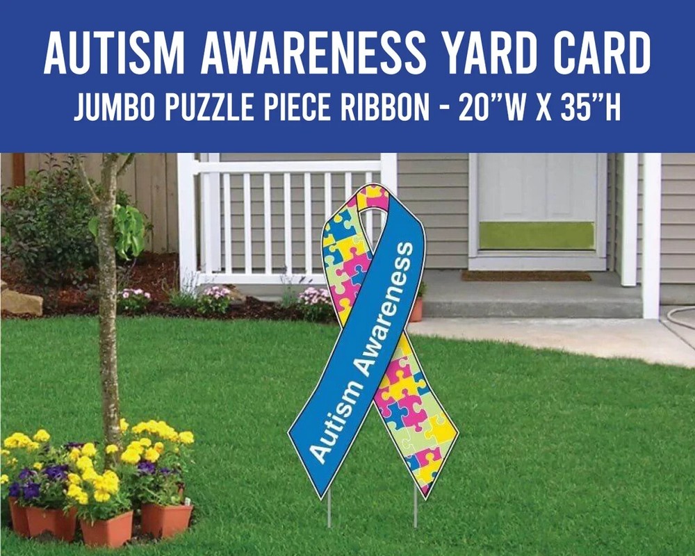 Large Autism Awareness Puzzle Ribbon Yard Sign | Autism Puzzle Lawn Sign