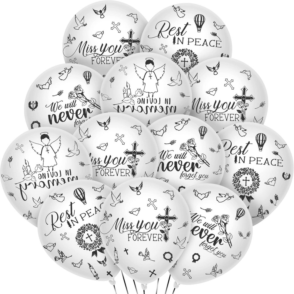 48 Pcs White Memorial Balloons Remembrance Funeral Celebration of Life Christ…