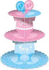Faccito Gender Reveal Party Cupcake Stand Decorations, Blue and Pink 3 Tier Baby