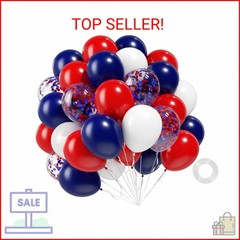 60pcs Red White and Blue Balloons 12inch, Navy Blue Confetti 4th of July Balloon