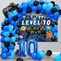 90PCS 10th Video Game Party Decorations for Boys – Blue 10th Video Game Backd…