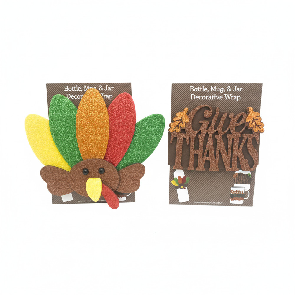 Thanksgiving Holiday Glitter Wraps Set of 2 Message Wrap Bottle Jar Mug Candle