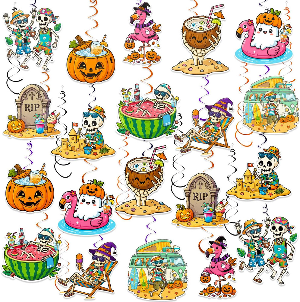 26 Pcs Summerween Party Decorations,Halloween in Summer Party Hanging Swirl Ceil