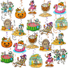 26 Pcs Summerween Party Decorations,Halloween in Summer Party Hanging Swirl Ceil