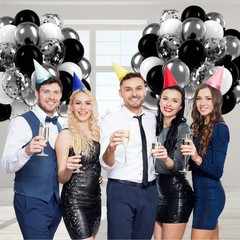 60pcs Black and Silver Balloons 12inch, Black and White Balloons with Metalli…