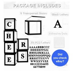 6 Balloon Boxes Clear Black Cubes Party Decorations Stackable Blocks Letters New