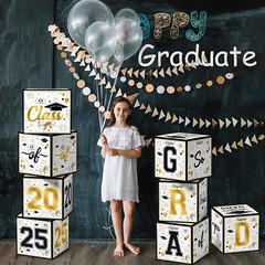 Graduation Party Decorations 2025 – Black and Gold Balloon Boxes, Class of 2025*
