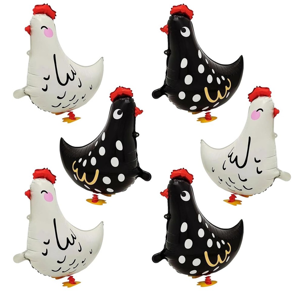6 Pcs Chicken Balloons White and Black Walking Balloons for Farm Themed Chick…