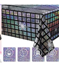 6 Pcs Disco Tablecloth Party Decorations, Holographic Silver Glitter Plastic Ta