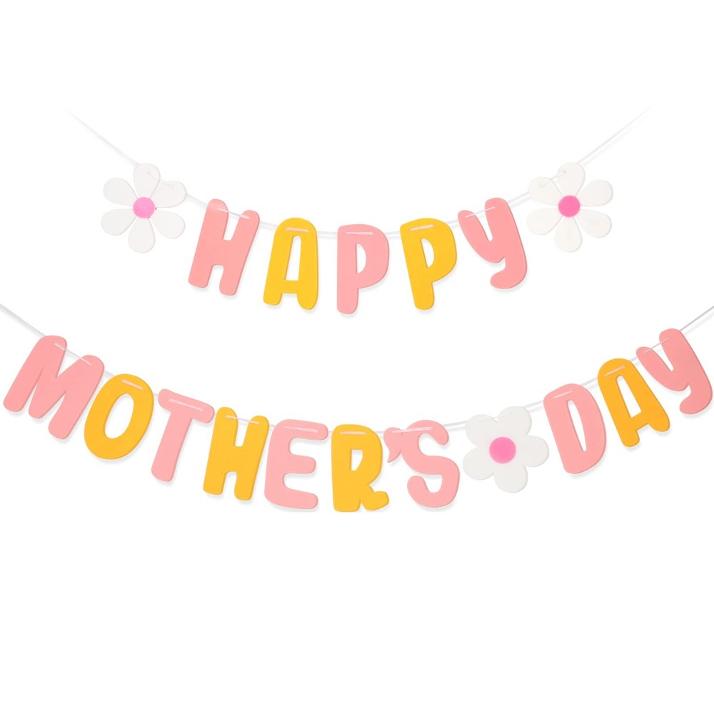 Mother’s Day Felt Banner, Pre-Strung Happy Mother’s Day Banner with Flower,Ga…