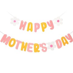 Mother’s Day Felt Banner, Pre-Strung Happy Mother’s Day Banner with Flower,Ga…