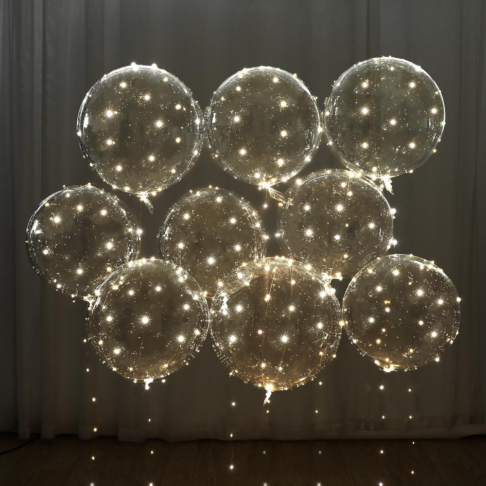 Light Up LED Balloons 12 Pack – 22″ Clear Bobo Balloons with 10ft Warm White …