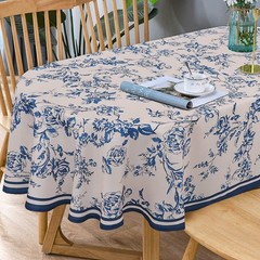 Bnejvif Modern Blue Floral Oval Tablecloth 54×72″ – Waterproof, Wrinkle-Free