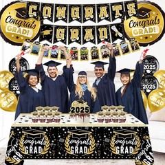 Class of 2025 Banner Backdrop | Graduation Party Decorations 2025 Black and Go..
