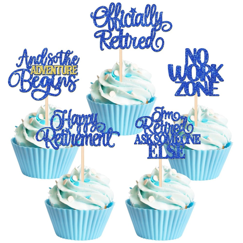 30 PCS Happy Retirement Cupcake Toppers Officially Retired Cake Toppers No Wo…