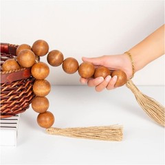 Extra Large Wood Bead Garland Brown with 1.6″ Diameter Wooden Beads and Tassels,