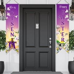 Outus Happy Easter Door Banner He Is Risen Porch Sign 47 x 12 inches, Purple