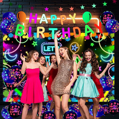 Neon Glow Party Decorations Supplies Include Neon Let’S Glow Backdrop Glow in th