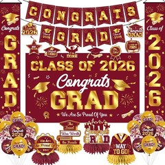 Graduation Decorations 2026 Maroon and Gold Graduation Party Decor Set includ…