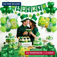 47Pcs St Patricks Day Decorations Shamrock Garland Banner Green Balloons Dark Gr