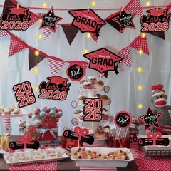 30 PCS Graduation Decorations Class Of 2026 Red Black Centerpieces Lights