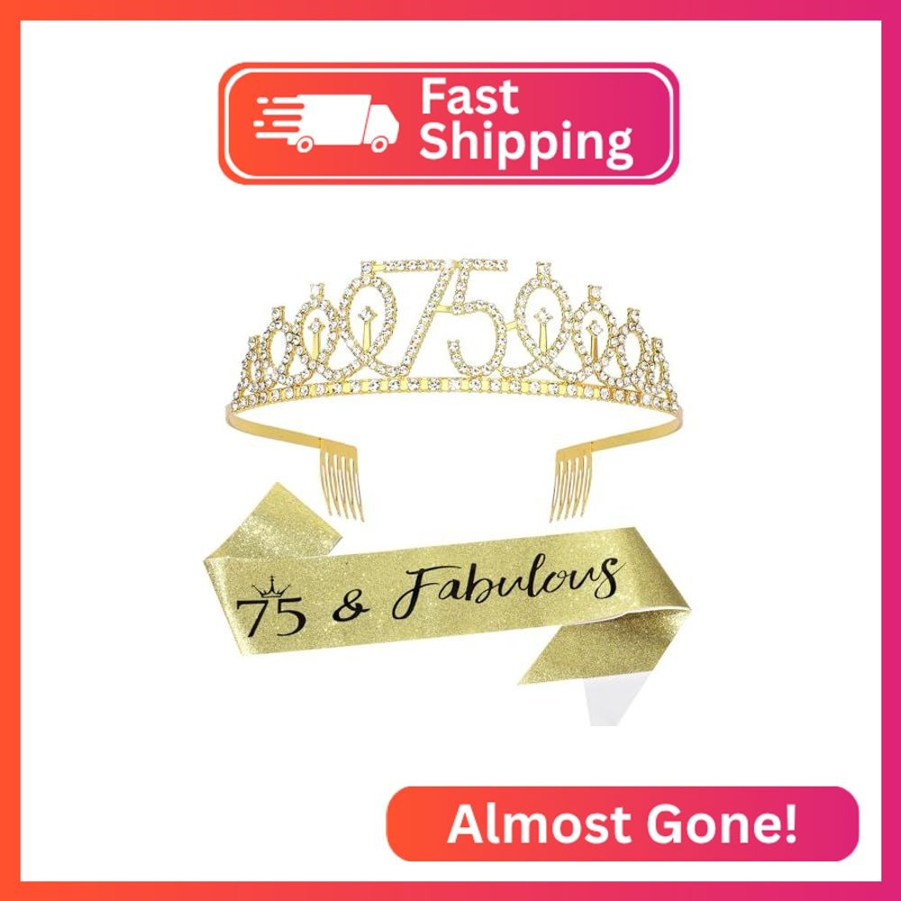 Uintoon 75th Birthday Decorations 75 & Fabulous Sash and Crown Tiara Set 75th Bi