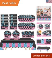 Fun and Stylish Burnouts or Bows Baby Gender Reveal Supplies – Serves 24 Guests