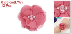 12Pcs 2″ Chiffon Flowers w/ Rhinestone Pearl Sewing Fabric Flower Dark Pink
