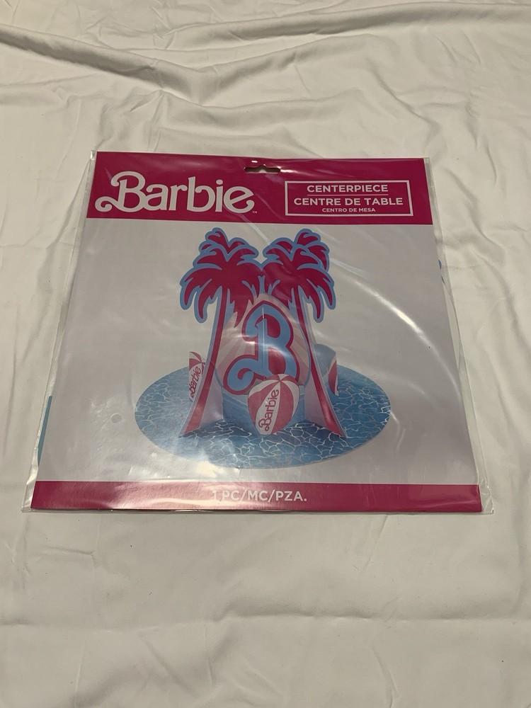 Barbie Centerpiece Table Decor – Malibu Beach Theme Party 10” with Palm Trees
