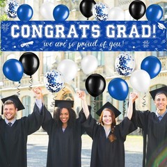 37Pcs Graduation Banner Balloon Decorations Class of 2026, Congrats Grad Bann…