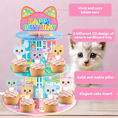 19Pcs Cartoon Cat Cupcake Stand Cat Party Decor Cute Cats Cake Toppers Doll Them