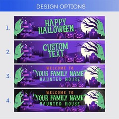 Personalized Halloween Haunted House Banner Custom Vinyl Yard Party Backdrop