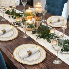 Goodluck 175 Piece Gold Plastic Dinnerware Set for 25 Guests, Fancy Disposabl…