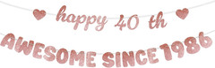 Rose Gold 40Th Birthday Decorations for Women – Glittery Happy 40Th Birthday Ban