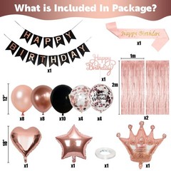 Rose Gold Birthday Decorations – Black & Rose Gold Balloons, Happy Birthday B…