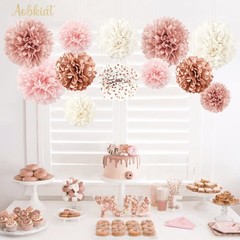 12 PCS Rose Gold Pink White Tissue Paper Pom Poms Kit for Wedding Birthday