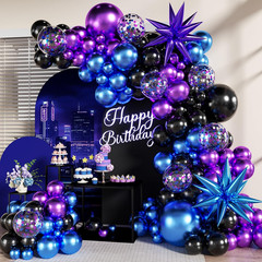 Black Purple Blue Balloon Garland Arch Kit, 140Pcs Metallic Blue Purple Teal Bal