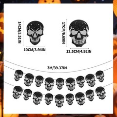 2pcs Pre-Strung Halloween Hanging Banners Glitter Spooky Skull Party Decorations