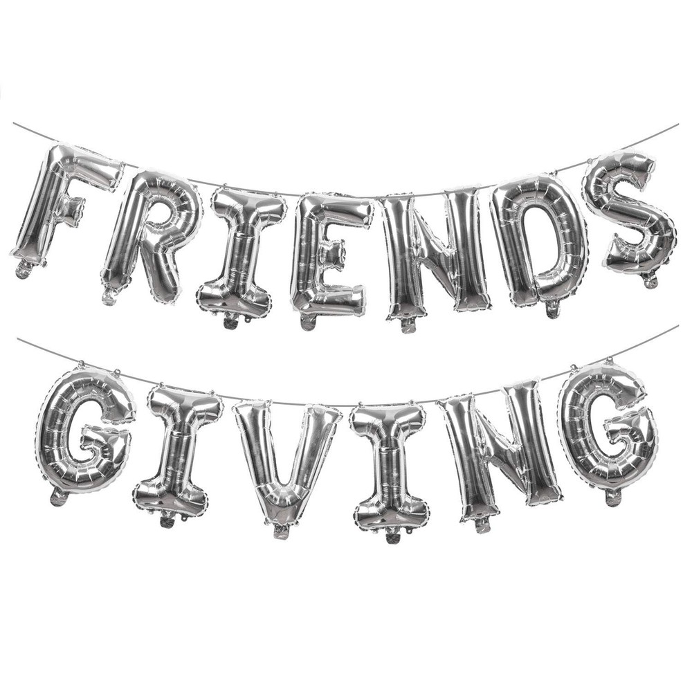 Friendsgiving Decorations Silver Foil Letter 16 Inches Tall Balloons Banner T…