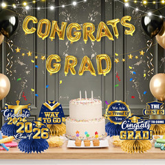 12Pcs Graduation Table Decorations 2026,Navy Blue and Gold Graduation Decoration